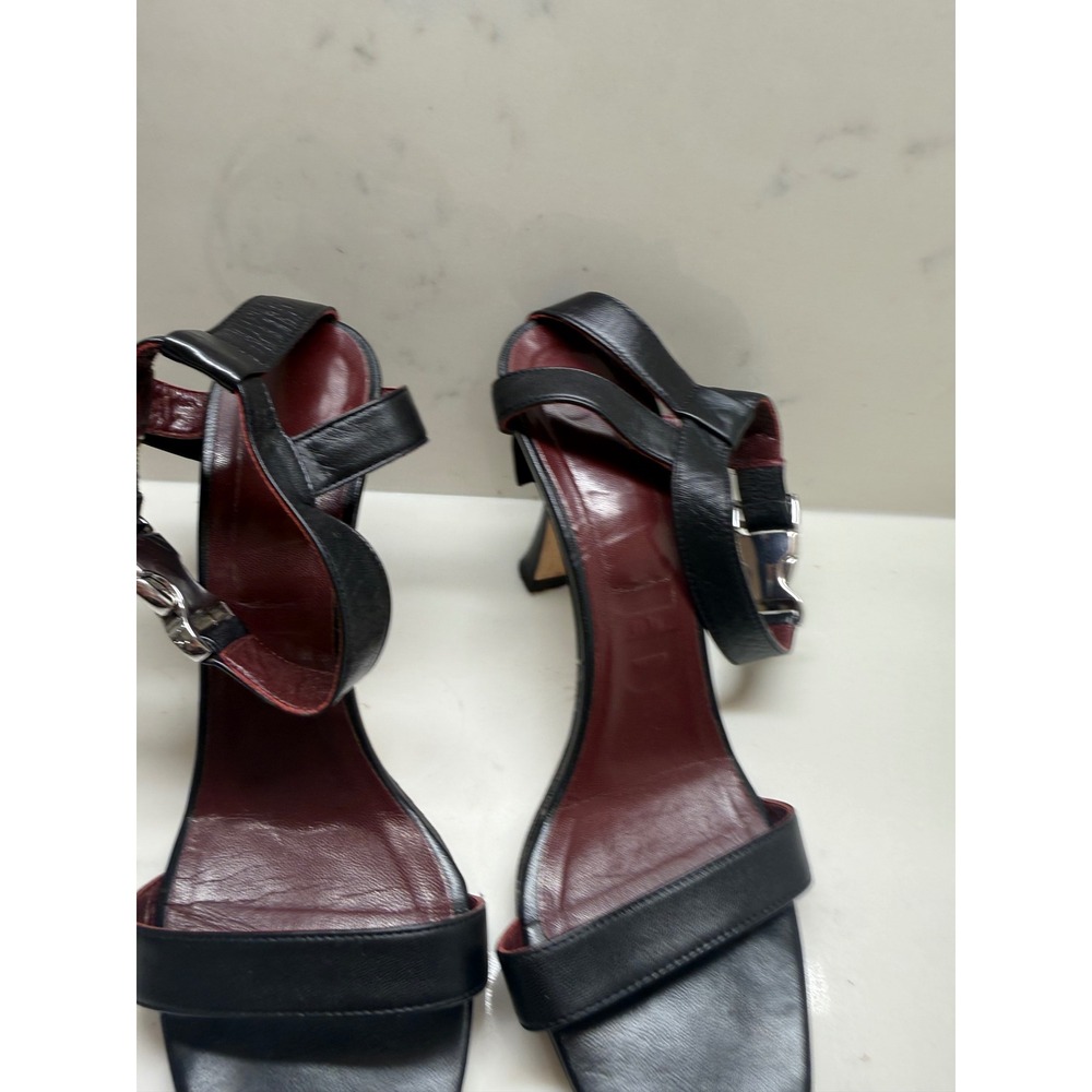 STAUD Black Leather Buckle Ankle Strap Sandals Silver Hardware Heels 37.5 - Picture 5 of 7
